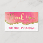 Gold White Pink Glitter Agate Bedankt voor aankoop Visitekaartje (Voorkant)