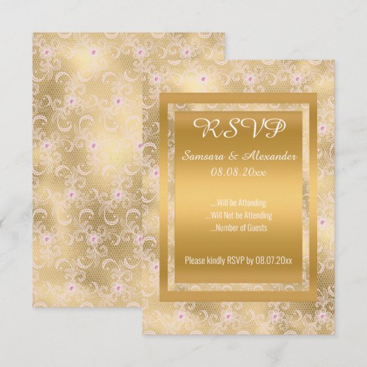 Gold White Pink Simple All Occassion RSVP Kaart (Voorkant / Achterkant)