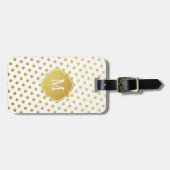 Gold & White Polka Dot Monogram Bagagelabel (Voorkant horizontaal)