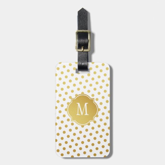 Gold & White Polka Dot Monogram Bagagelabel (Voorkant verticaal)