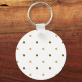 Gold White Polka Dots Golden Stippen op wit Sleutelhanger (Voorkant)