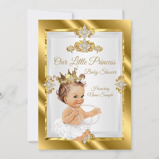 Gold White Princess Baby shower Brunette Kaart (Voorkant)