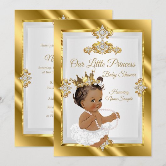 Gold White Princess Baby shower Ethnic Kaart (Voorkant / Achterkant)
