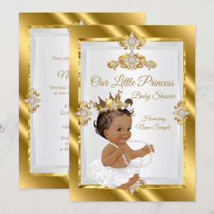 Gold White Princess Baby shower Ethnic Kaart
