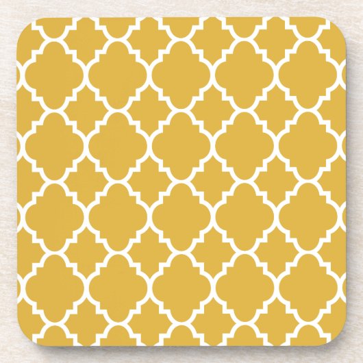 Gold White Quatrefoil Moroccan Pattern Onderzetter (Voorkant)