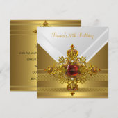 Gold White Red Jewel 30th Birthday Party Kaart (Voorkant / Achterkant)