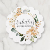 Gold White Rose Floral-gepersonaliseerd Quinceaner Bedankjes Labels (Achterkant)