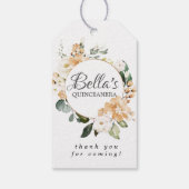 Gold White Rose Floral Quinceanera Favor Cadeaulabel (Achterkant)