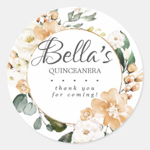 Gold White Rose Floral Quinceanera Hartelijk dank Ronde Sticker