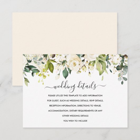 Gold White Rose Wedding Details RSVP Kaartje (Voorkant / Achterkant)