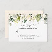 Gold White Rose Wedding RSVP Kaartje (Voorkant / Achterkant)