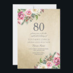 Gold White Roses Womans 80th Birthday Party Invite Kaart<br><div class="desc">Gold White Roses Womans 80th Birthday Party nodigt prachtige elegante florale waterverf uit Volledig  / gepersonaliseerd</div>