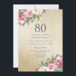 Gold White Roses Womans 80th Birthday Party Invite Kaart<br><div class="desc">Gold White Roses Womans 80th Birthday Party nodigt prachtige elegante florale waterverf uit Volledig  / gepersonaliseerd</div>