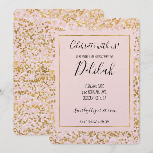 Gold White Roze Confetti Kaart (Voorkant / Achterkant)