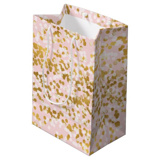 Gold White Roze Confetti Medium Cadeauzakje (Achterkant Gekanteld)