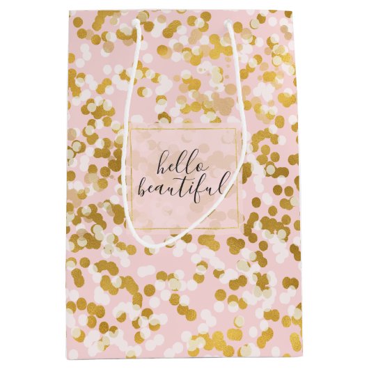Gold White Roze Confetti Medium Cadeauzakje (Voorkant)