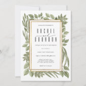 Gold White Sage Green Greenery Waterverf bruiloft Kaart (Voorkant)