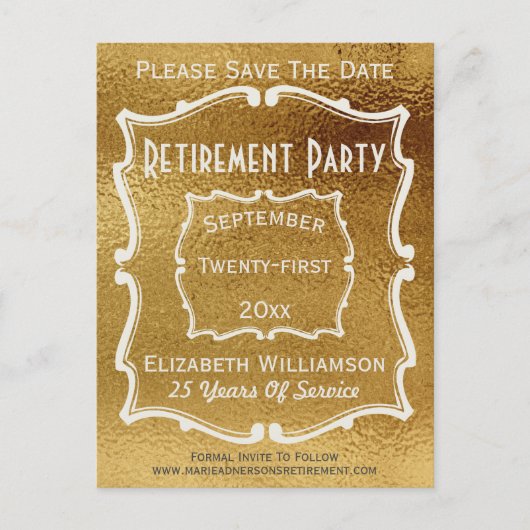  Gold White Save the Date Pensioenfeest Aankondigingskaart (Voorkant)