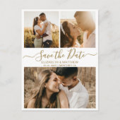 Gold White Script Collage Wedding Save the Date Aankondigingskaart (Voorkant)