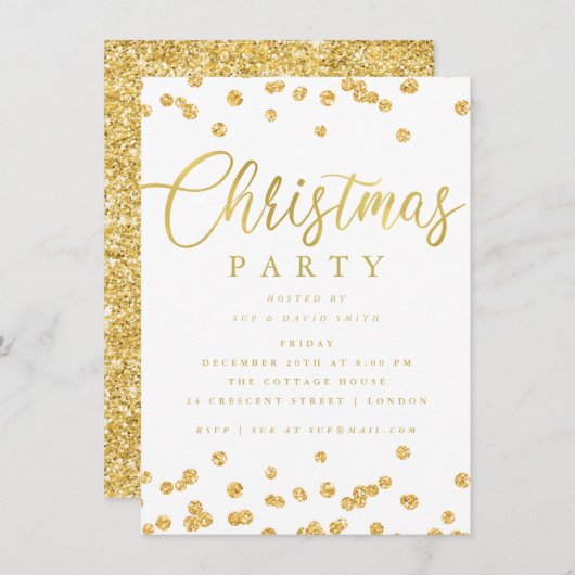 Gold White Script Confetti Holiday Kerstfeest Kaart (Voorkant / Achterkant)