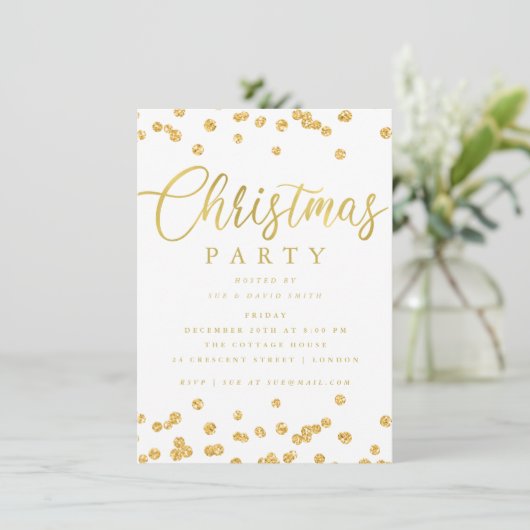 Gold White Script Confetti Holiday Kerstfeest Kaart (Staand voorkant)