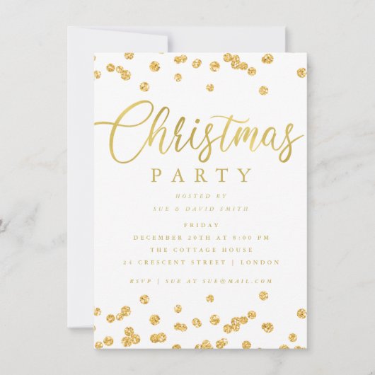 Gold White Script Confetti Holiday Kerstfeest Kaart (Voorkant)
