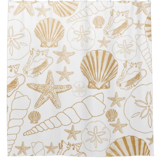 Gold White Sea Shells moderne badkamer inrichting Douchegordijn (Voorkant)