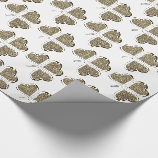 Gold White Shamrock Clover Pattern Ierland Cadeaupapier (Hoek)