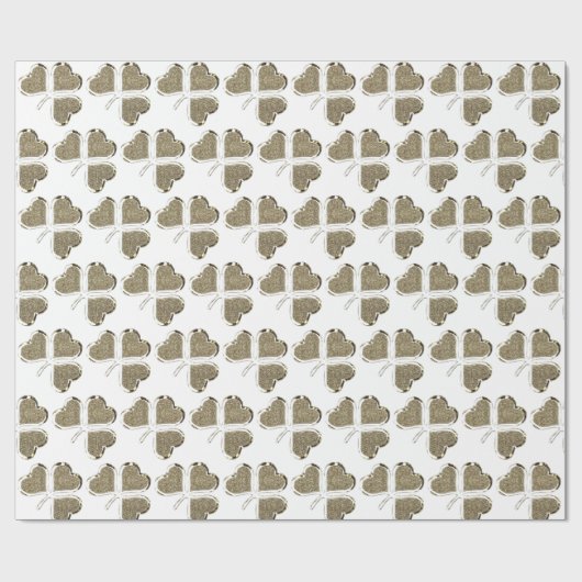Gold White Shamrock Clover Pattern Ierland Cadeaupapier (Vlak)