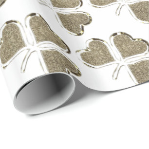 Gold White Shamrock Clover Pattern Ierland Cadeaupapier