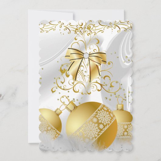 Gold White Silk Bow Bauble kerstparty Kaart (Achterkant)