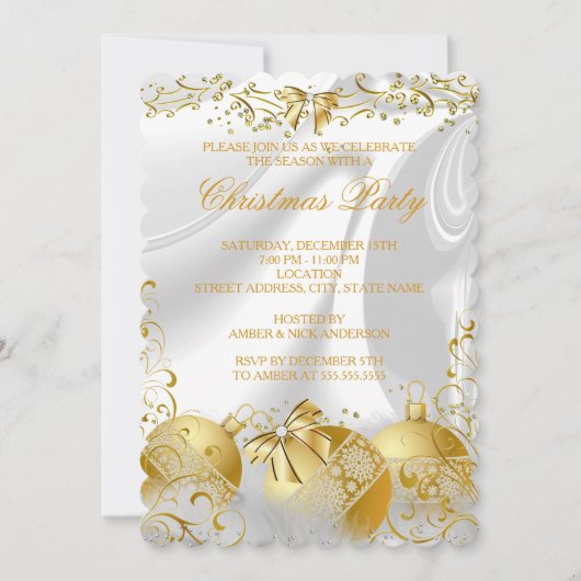Gold White Silk Bow Bauble kerstparty Kaart (Voorkant)