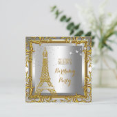 Gold White Silver Eiffel Tower - geboortedag Kaart (Staand voorkant)