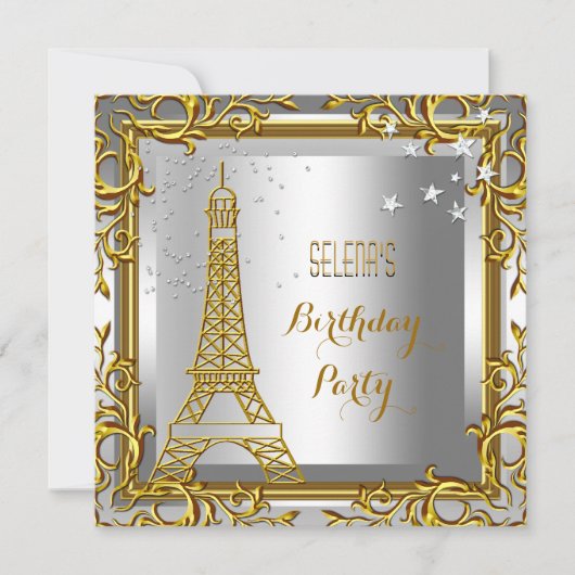 Gold White Silver Eiffel Tower - geboortedag Kaart (Voorkant)