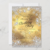 Gold White Silver Snowflake Birthday Party Kaart (Voorkant)