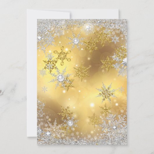 Gold White Silver Snowflake Birthday Party Kaart (Achterkant)