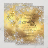 Gold White Silver Snowflake Birthday Party Kaart (Voorkant / Achterkant)