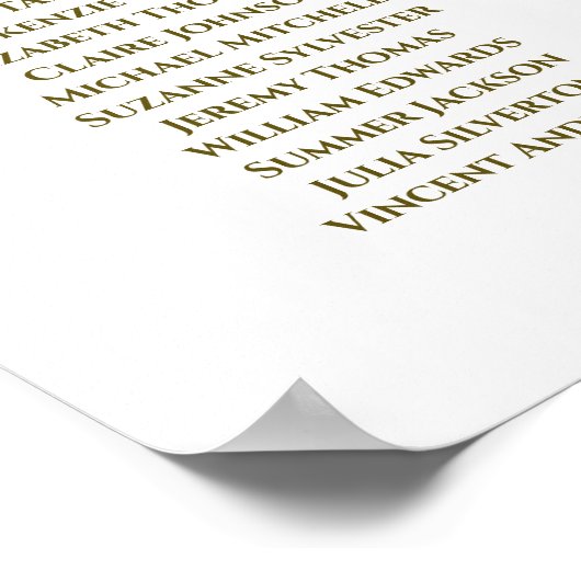 Gold & White Simple 12 Table Wedding Seating Chart Poster (Hoek)