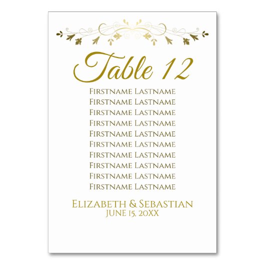 Gold & White Simple Elgant Wedding Seating Chart Kaart (Voorkant)