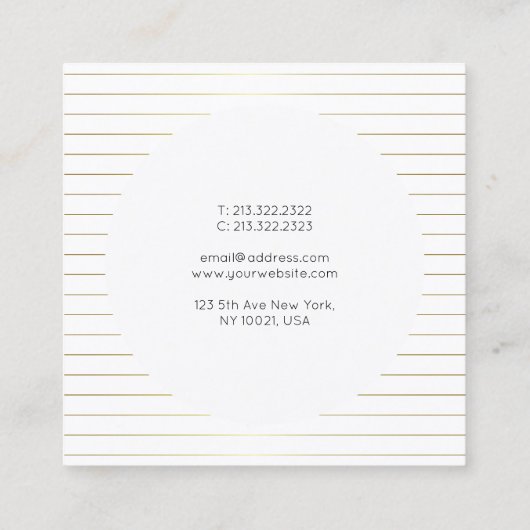 Gold White Sjabloon Moderne, elegante vormgeving Vierkante Visitekaartje (Achterkant)