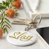 Gold & White Slay Sleutelhanger (Zijkant)