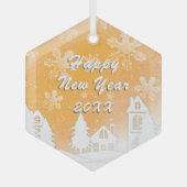 Gold White Snow House Gelukkig Nieuwjaar Glas Ornament (Voorkant)