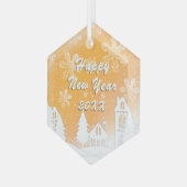 Gold White Snow House Gelukkig Nieuwjaar Glas Ornament (Voorkant links)