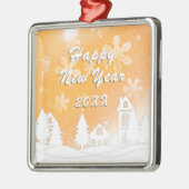 Gold White Snow House Merry kerst Metalen Ornament (Links)