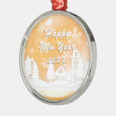 Gold White Snow House Merry kerst Metalen Ornament (Links)