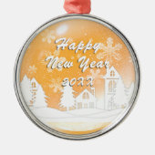 Gold White Snow House Merry kerst Metalen Ornament (Voorkant)
