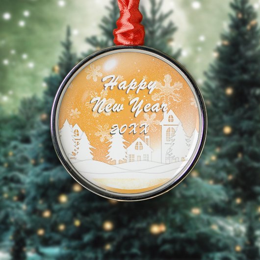 Gold White Snow House Merry kerst Metalen Ornament