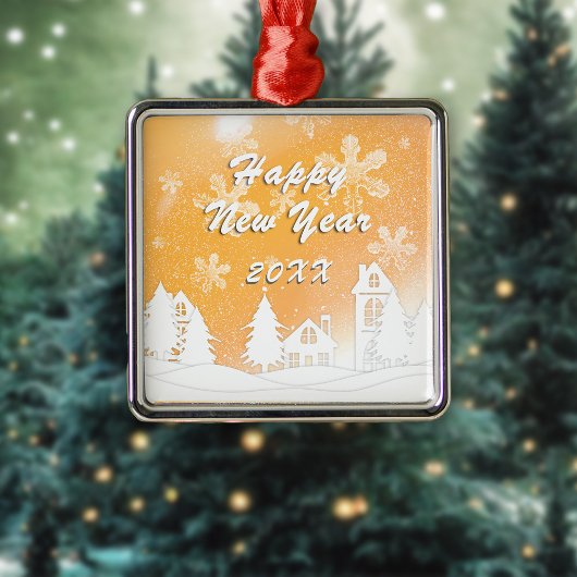 Gold White Snow House Merry kerst Metalen Ornament
