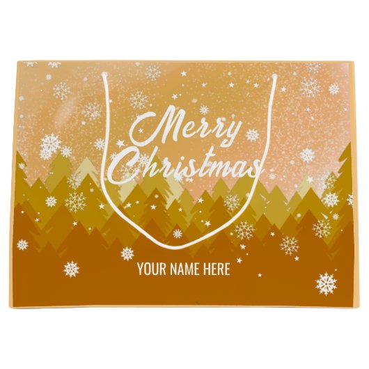 Gold White Snow Peaceful Forest kerst Nieuwjaar Groot Cadeauzakje (Voorkant)