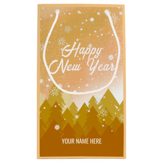 Gold White Snow Peaceful Forest kerst Nieuwjaar Klein Cadeauzakje (Achterkant)